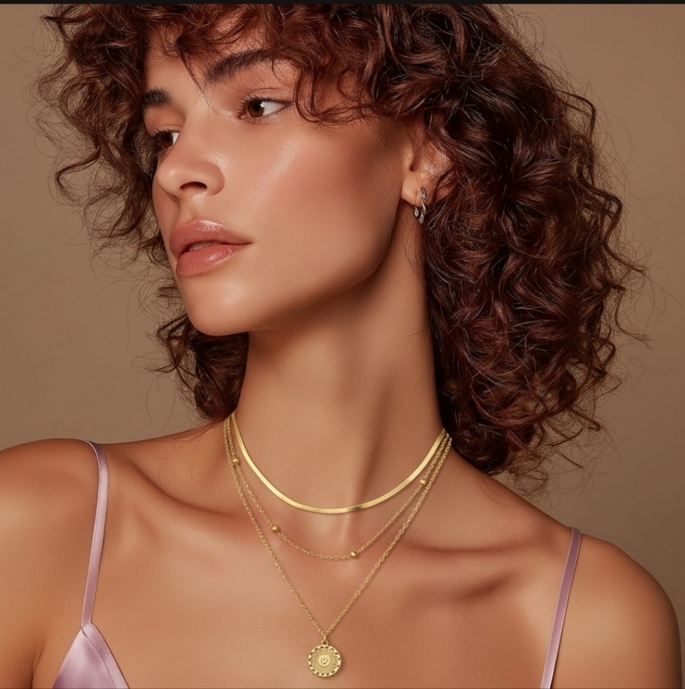Elegant Gold-Tone Three Layered Necklace